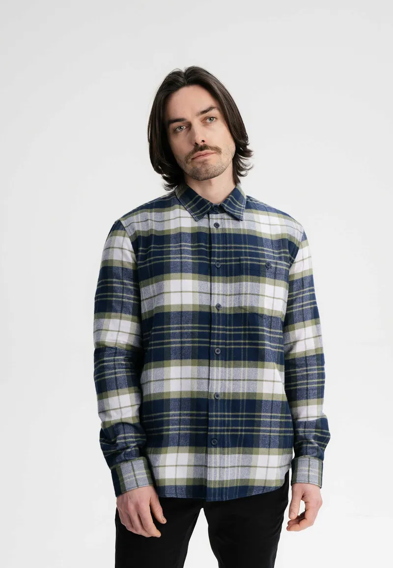 MELA MELA Herren vegan Hemd Flanell Sahel Navy / Lavendel Check, Extra dunkelblau, – Produktbild 1 von 2