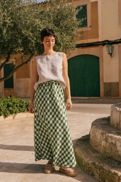 AmourLinen AmourLinen Ciara Schlupfrock aus Leinen, Grünes gingham, – Produktbild 1 von 4