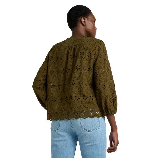 LANIUS LANIUS Spitzen-Bluse aus Bio-Baumwolle, Dark olive, – Produktbild 3 von 4
