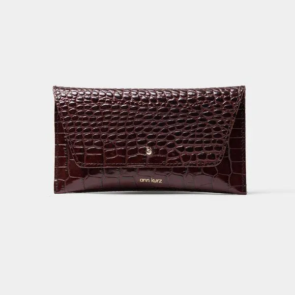 ann kurz ann kurz Mini Envelope – Portemonnaie aus Leder, Croco print bordeaux, – Produktbild 1 von 3