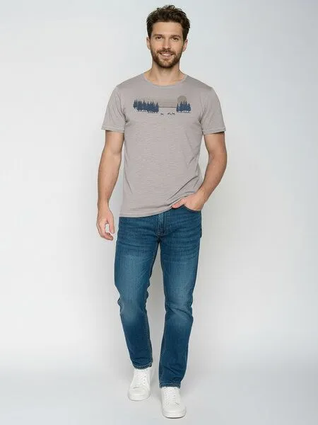GreenBomb GREENBOMB Deer Lines Spice - Sportliches T-Shirt aus Bio-Baumwolle / hochwertiger Print / GOTS / Fair & Vegan, Grau (sandstone), – Produktbild 3 von 4