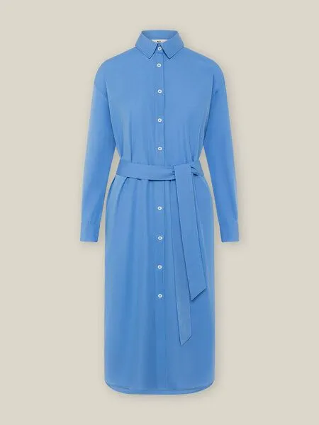 WOTE WOTE Hemdblusenkleid lang mit Gürtel aus Organic Cotton, Blau, – Produktbild 1 von 4