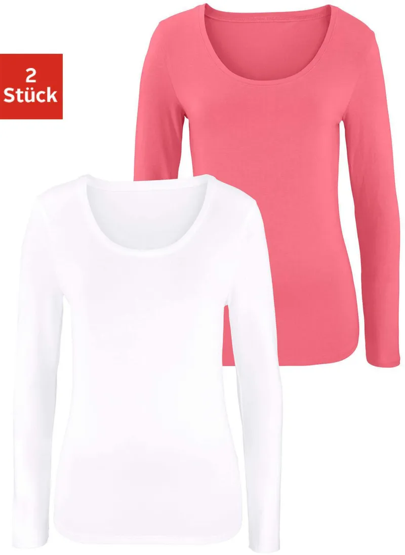 Vivance Langarmshirt, Apricot, weiß, – Produktbild 2 von 2