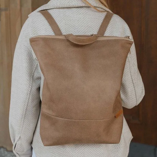 BOWLEANIES TASCHEN BOWLEANIES TASCHEN Rucksack aus Lederfaserstoff, Hellbraun, – Produktbild 1 von 4