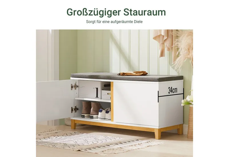 SoBuy Schuhbank FSR117, Schuhtruhe Sitzkommode Schuhregal mit sitzbank Sitzbank schmal, mit Sitzfläche Garderobenbank Sitzbank mit Stauraum Dielenbank, Weiß, – Produktbild 3 von 5