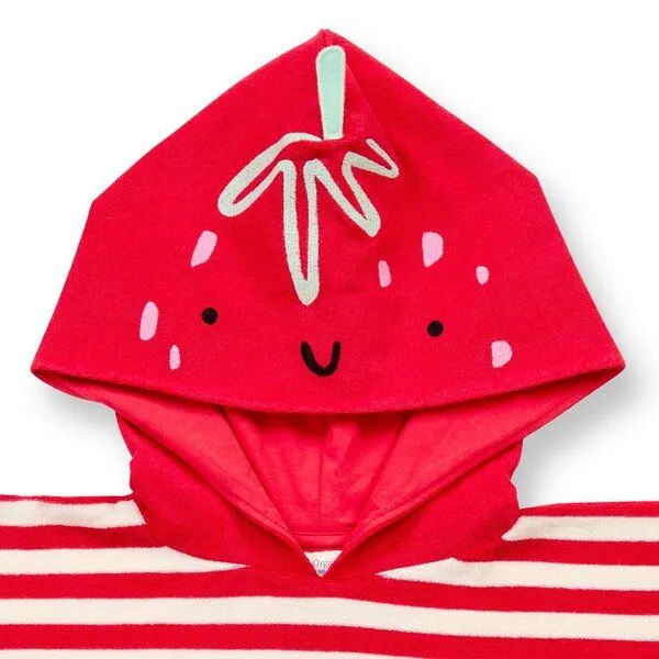 Sense Organics Sense Organics Kinder Badeponcho, Modell ALVI, Rot-weiß geringelt mit erdbeere, – Produktbild 3 von 4