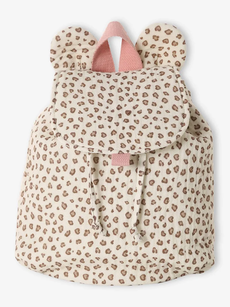 Vertbaudet Kinder Kita-Rucksack aus Musselin mit Ohren leo, Hellbeige leo, – Produktbild 1 von 4