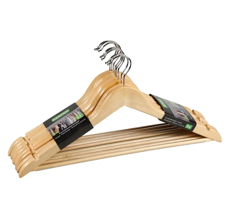 Kesper Kesper Kleiderbügel Formkleiderbügel, 8er Pack, FSC® zertifiziert, (Set, 8-tlg), mit Rockkerben und Hosensteg, Beige, – Produktbild 1 von 4