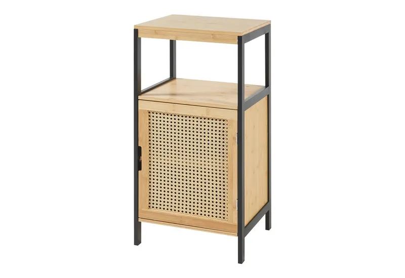 en.casa Badkommode, »Tervola« Midischrank 80x40x35cm Bambus/Rattanoptik Schwarz, Beige|schwarz, – Produktbild 1 von 3