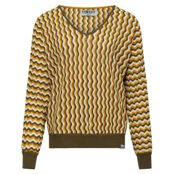 KOMODO Komodo Strickpullover Clover Batchwing Wave Pointelle, Yellow (gelb), – Produktbild 2 von 3