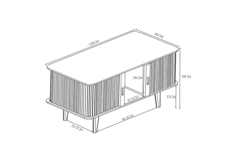 en.casa TV-Schrank »Tysvær« mit 2 Schiebetüren 120 x 40 x 58 cm Bambus/Blau, Blau, – Produktbild 4 von 5