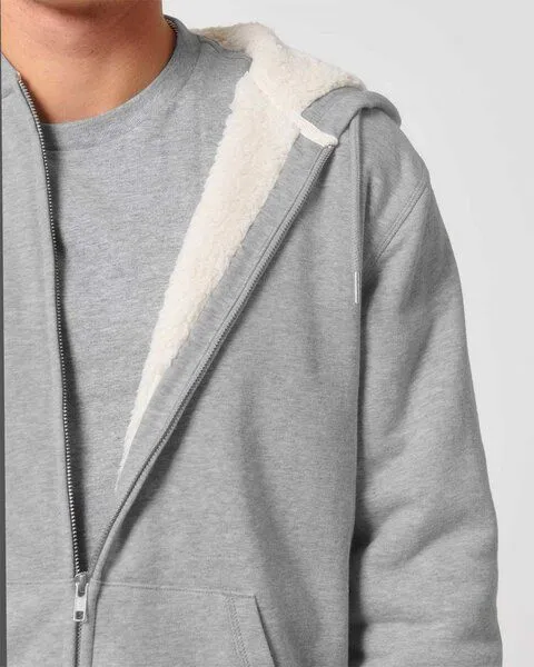YTWOO YTWOO Sherpa Hoodie, Unisex, Zip-through, nachhaltig, Bio-Baumwolle, Hellgrau meliert, – Produktbild 3 von 3