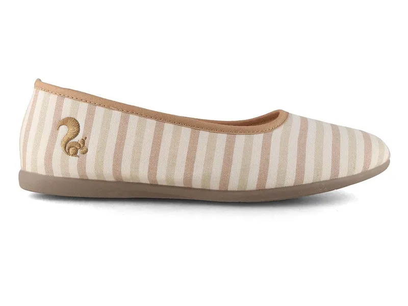 thies thies Pyjama Baumwoll Ballerina, beige stripe Hausschuh, Beige, – Produktbild 2 von 5