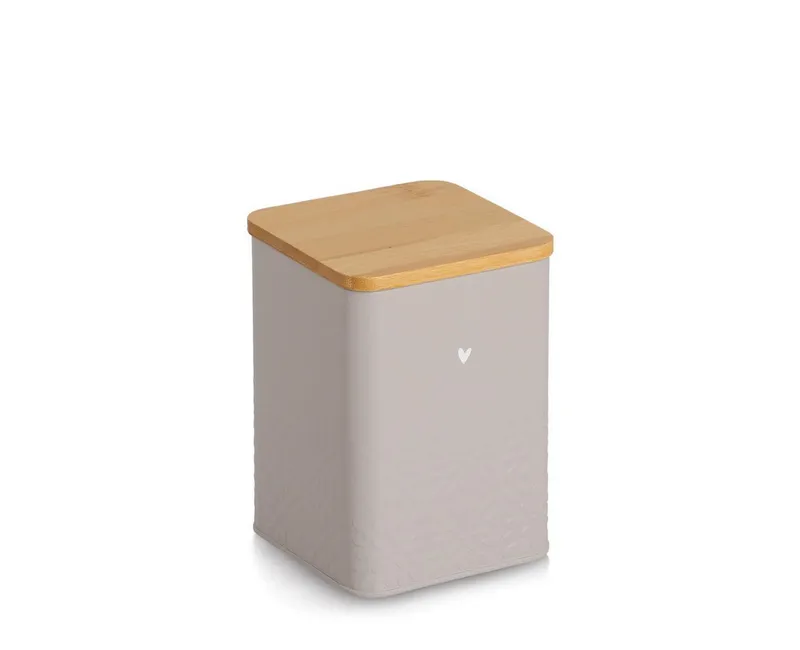Zeller Present Vorratsdose Dosen mit Bambusdeckel, 3tlg., "Heart", Metall, (Set, 3-tlg), 9,5x9,5x13,5 (950 ml), 14x11x11,2 (1200 ml), 18x15,7x14,5 (3000 ml) cm, Grau, – Produktbild 3 von 5