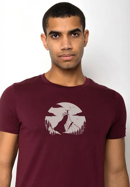 GreenBomb GREENBOMB Nature Clouds Ride Guide - Sportliches T-Shirt aus Bio-Baumwolle / hochwertiger Print / GOTS / Fair & Vegan, Rot (samtener regen), – Produktbild 3 von 4