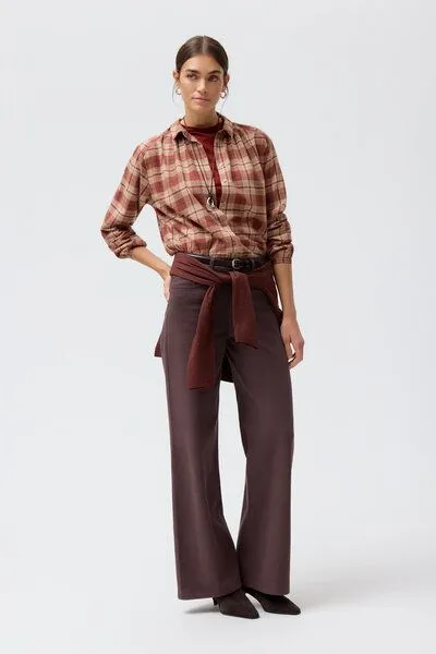 People Wear Organic People Wear Organic Flanell Langarm Bluse, Brown, – Produktbild 3 von 4