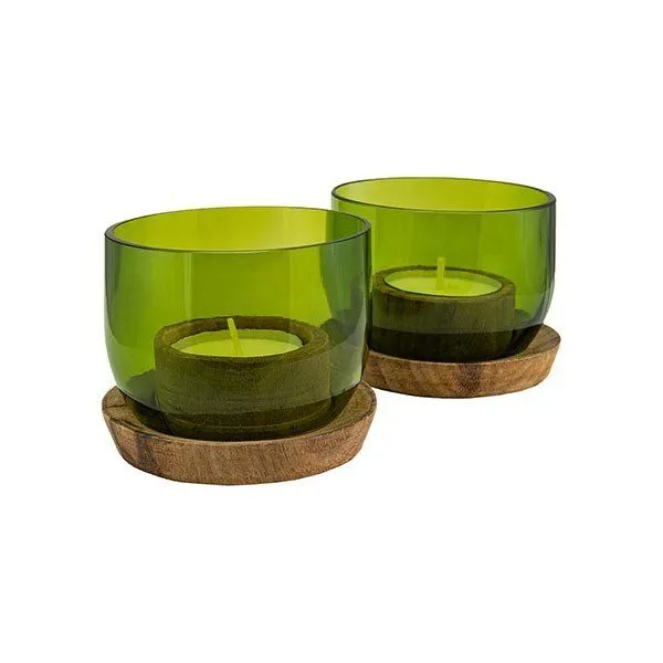 Chako Zanzibar Chako Zanzibar Recycling Windlicht 2er-Set Base Weinflasche, Grün, – Produktbild 2 von 4