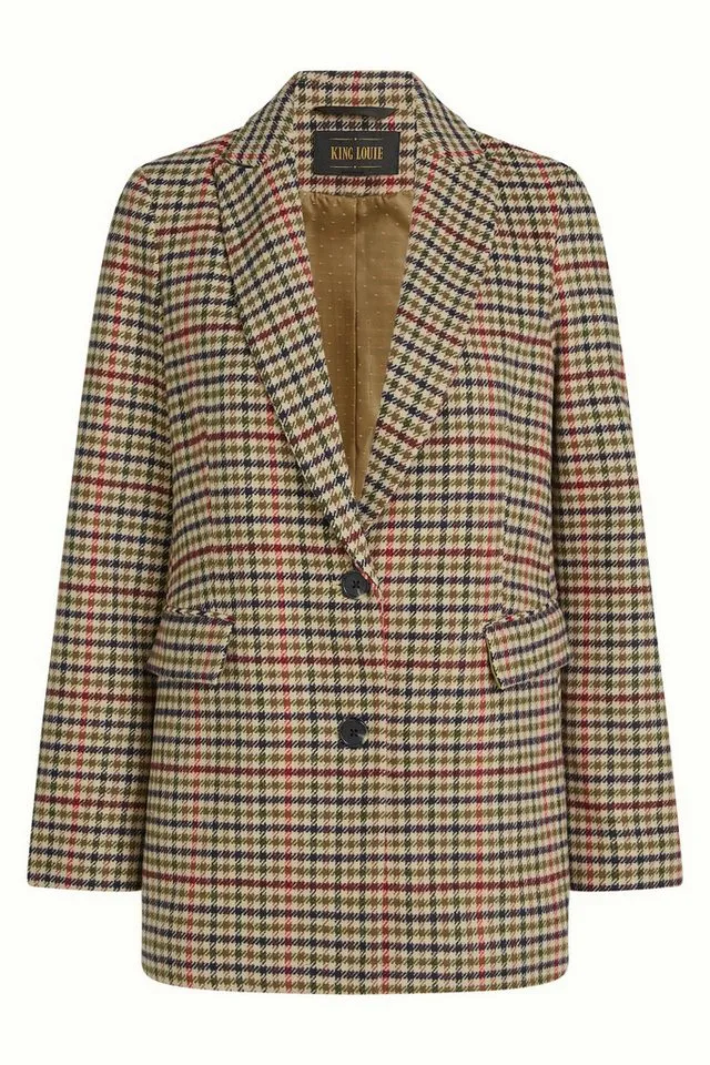 king louie king louie Longblazer Tula Blazer Basso Check - Eleganter Longblazer mit Reverskragen, Braun, – Produktbild 1 von 5