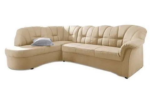 DOMO collection Ecksofa Papenburg, zeitlose Rückensteppung, elegante Armlehne, L-Form, mit Ottomane, wahlweise mit Bettfunktion, OTTOs Choice, Beige, – Produktbild 3 von 8
