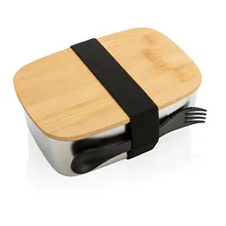 XD Collection XD Collection Stainless Steel Lunchbox mit Bambus-Deckel und Göffel – Produktbild 1 von 1
