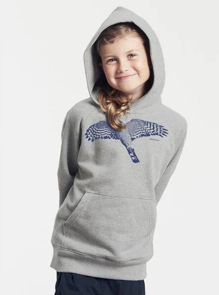 Peaces.bio - handbedruckte Biomode Peaces.bio - handbedruckte Biomode Bio-Kinder-Kapuzen-Sweatshirt "Sperber", Hellgrau, – Produktbild 2 von 2