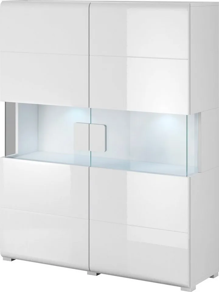 OTTO home Highboard Toledo,Breite 121,5 cm, trendige Hochkommode mit 2 Türen, Hochschrank mit Glas-Partien,stylische Hochglanzfronten, Weiß, – Produktbild 4 von 8