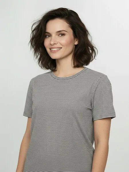 GreenBomb GREENBOMB Basic Nova - Kastiges T-Shirt aus Bio-Baumwolle / GOTS / Fair & Vegan, Grau (sandstone stripes), – Produktbild 2 von 4