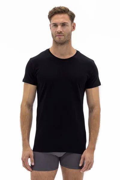 Barrio 13 Barrio 13 T-Shirt Herren Rundhals 3er Pack - Stretch Baumwolle Unterhemd mit Kurzarm Slim Fit, Schwarz, – Produktbild 1 von 4