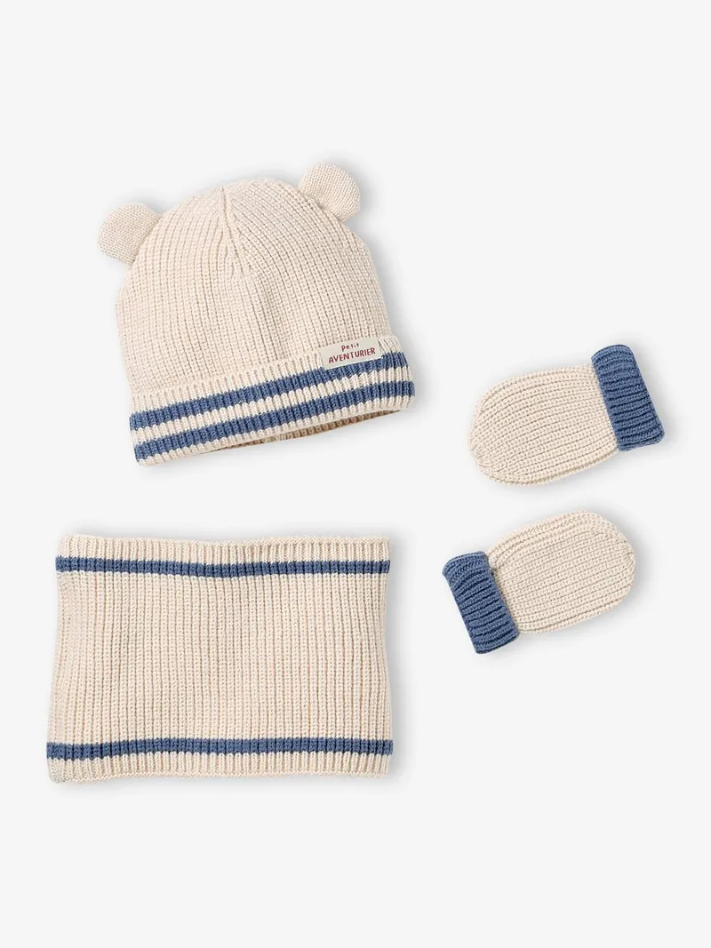 Vertbaudet Strick-Set Jungen Baby aus Mütze, Wollweiß, – Produktbild 1 von 4