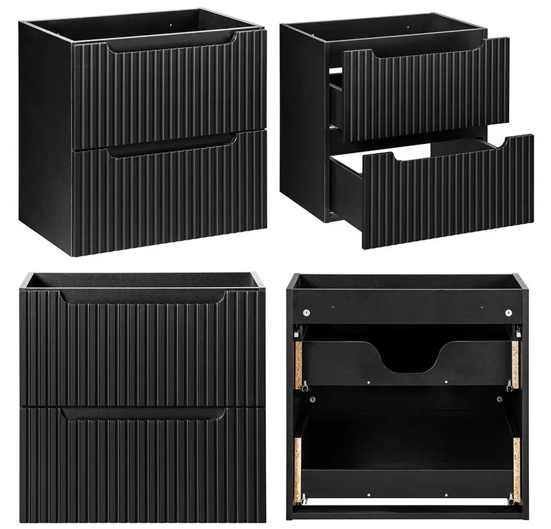 Lomadox Waschbeckenschrank NEWPORT-56-BLACK 120 cm Waschtisch-Unterschrank 40 cm tief schwarz 2 Türen 2 Auszüge, Schwarz, – Produktbild 5 von 5