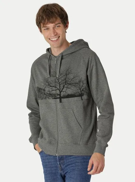 Peaces.bio - handbedruckte Biomode Peaces.bio - handbedruckte Biomode Zip-Hoodie Landscape Herren, Dunkelgrau, – Produktbild 2 von 2