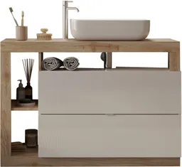 welltime Waschtisch Hamburg, 2 Schubkästen, Breite 110 cm, Soft-Close, inkl. Keramik-Aufsatzbecken – Produktbild 1 von 1