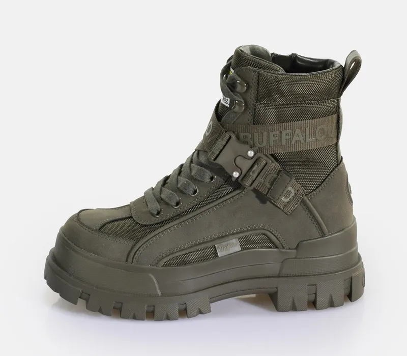 Buffalo Buffalo Aspha Com1 Vegan Winterboots Schnürstiefelette, Plateauboots mit Innen-Reißverschluss, Grün, – Produktbild 4 von 5