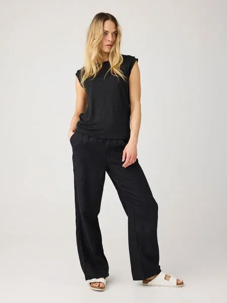 KnowledgeCotton Apparel KnowledgeCotton Apparel POSEY weite, mittelhohe Leinenhose - GOTS/Vegan, Blau (vintage-indigo), – Produktbild 2 von 3