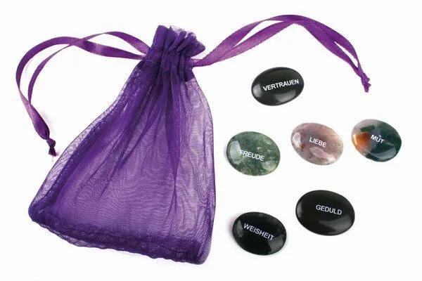 El Puente El Puente 6 Schmucksteine im Organzabeutel | Fair Trade & Handmade aus Indien, Mehrfarbig, – Produktbild 1 von 2
