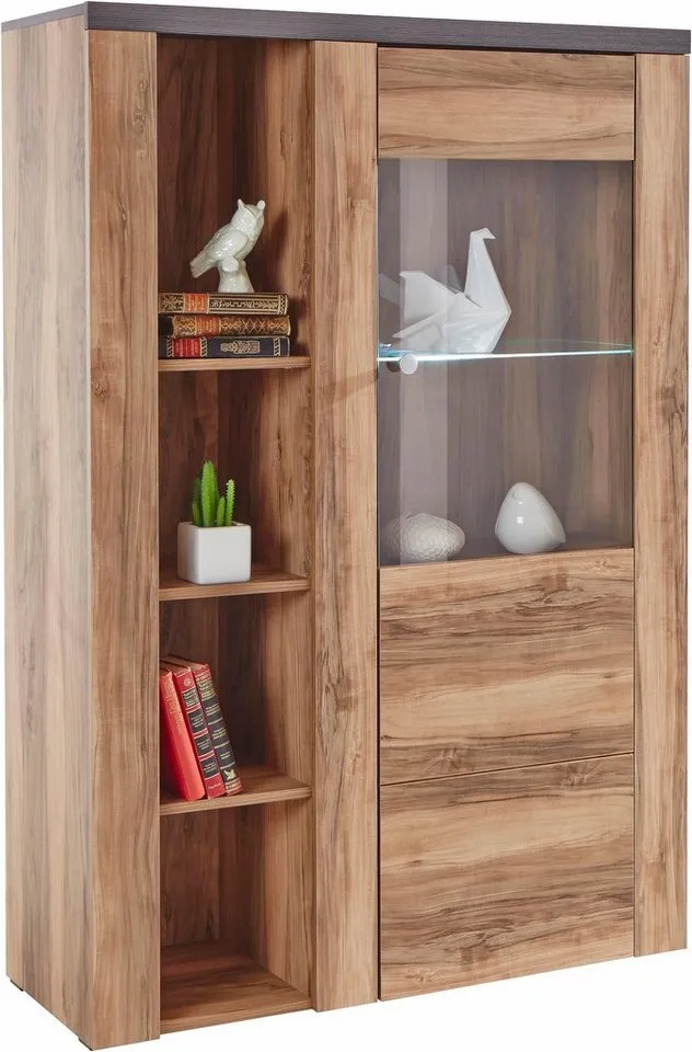 OTTO home Vitrine Larona, zeitlose Glasvitirne, Hochschrank Höhe 145 cm Stauraumvitrine mit dekorativer Rahmenoptik, Braun, – Produktbild 4 von 8