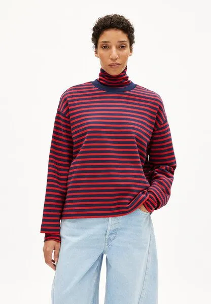 ARMEDANGELS ARMEDANGELS FRANKAA MAARLEN STRIPE Damen Sweatshirt aus Bio-Baumwolle, Tinted navy-candy apple, – Produktbild 1 von 4