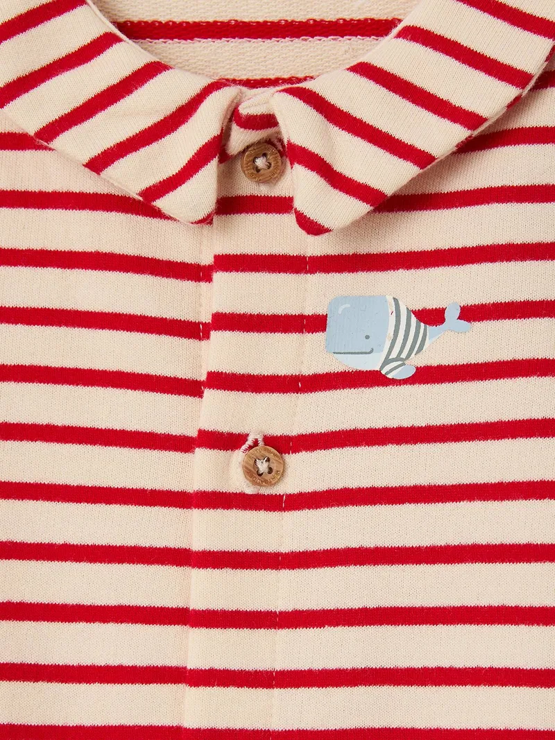 Vertbaudet Gestreifter Baby Overall, Rot, – Produktbild 4 von 4