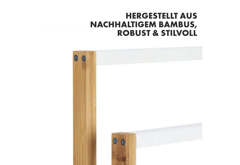 Floordirekt Handtuchhalter aus Bambus Kentucky, Kompaktes Design für optimale Raumausnutzung, 3 versetzten Stangen für schnelle Trocknung, Beige, – Produktbild 3 von 5