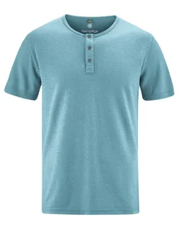 HempAge Hempage Herren vegan Einfarbiges Henley T-Shirt Wave In Blau – Produktbild 1 von 1