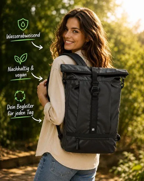 UNRAT REAL OCEAN PLASTIC Unrat Real Ocean Plastic Rolltop Backpack, Grau, – Produktbild 2 von 4