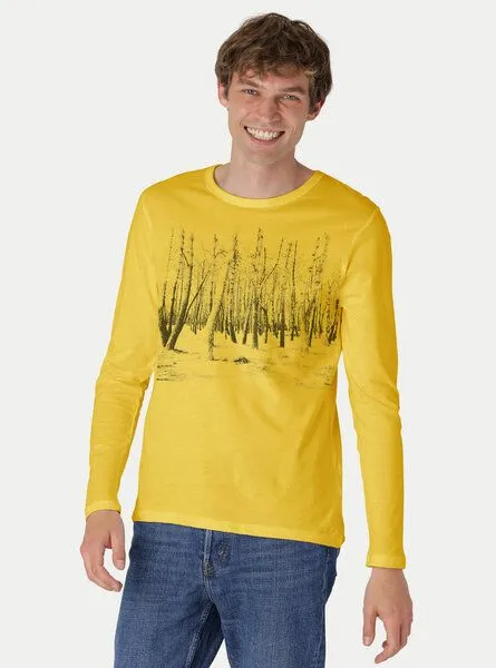 Peaces.bio - handbedruckte Biomode Peaces.bio - handbedruckte Biomode Herren Langarmshirt Woodland, Gelb, – Produktbild 2 von 2