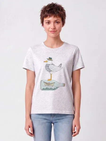 watapparel watapparel T-Shirt Frauen Möwe mit Hut, Cool heather grey, – Produktbild 2 von 2
