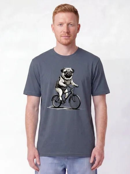 watapparel watapparel T-Shirt Unisex Mops auf Fahrrad, Blue grey, – Produktbild 2 von 2
