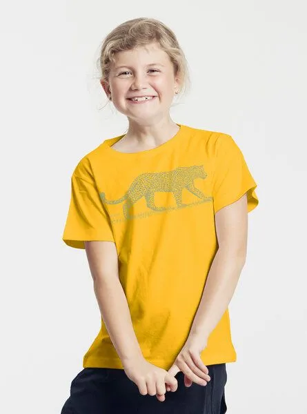 Peaces.bio - handbedruckte Biomode Peaces.bio - handbedruckte Biomode Bio-Kinder T-Shirt Leopard, Gelb, – Produktbild 3 von 3