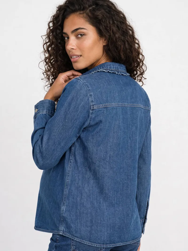Vertbaudet Umstands-Jeansbluse mit Rüschen am Halsausschnitt mittel, Mittelblau, – Produktbild 4 von 4