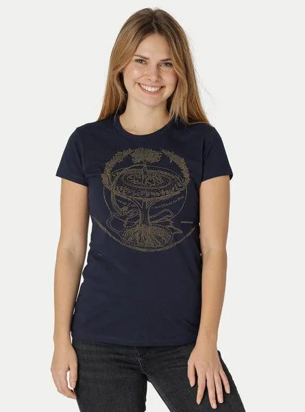 Peaces.bio - handbedruckte Biomode Peaces.bio - handbedruckte Biomode Bio-Damen-T-Shirt "Weltenesche", Navy, – Produktbild 2 von 2