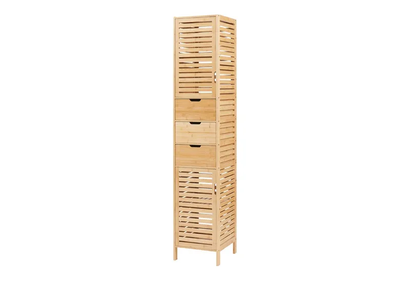 en.casa Hochschrank »Boksereys« mit 2 Türen und 3 Schubladen Bambus, Beige, – Produktbild 1 von 4