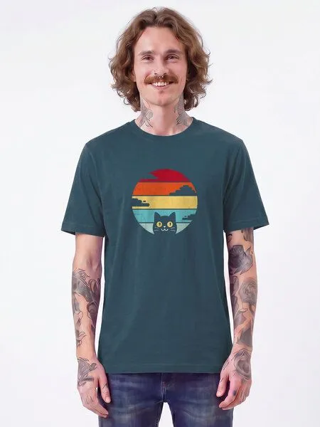 watapparel watapparel T-Shirt Unisex Retro Sunset Cat, Stargazer, – Produktbild 2 von 2