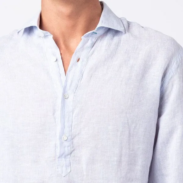 Panareha Panareha SAMUI Gestreiftes Leinen Popover Hemd, Blau, – Produktbild 3 von 4